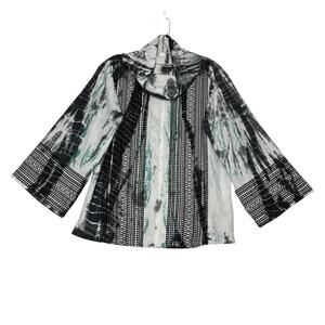Ivy Jane Funnel Neck Tie Dye Embroidered Popover Top White Black Green Womens XS